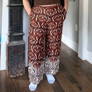 Anthropologie boho 70s breezy printed straight pants plus size